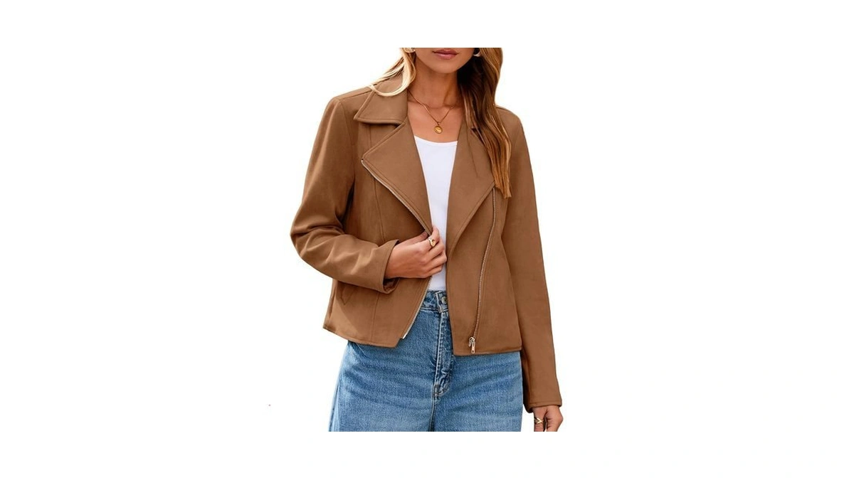Glamaker Womens Faux Suede Jackets Long Sleeve Casual Cropped Zipper