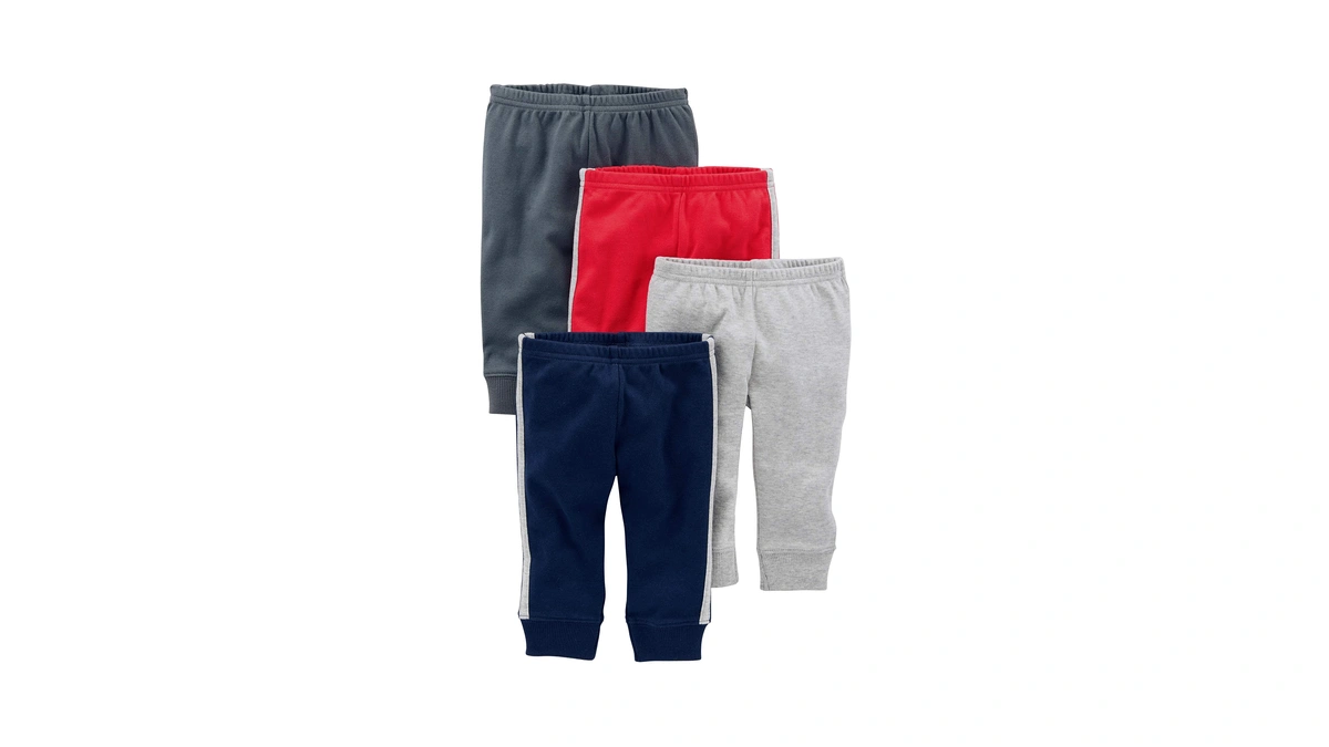 Simple Joys Baby Boy's 4-pack Pant Pants, Grey/blue/red Side Stripe,