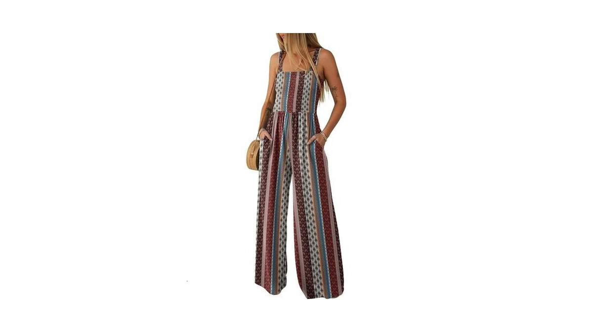 Lepunuo Jumpsuits For Women Casual One Piece Overalls Smocked Wide