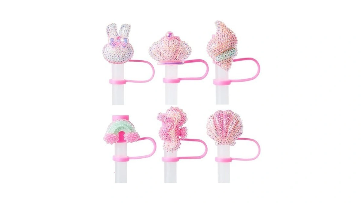 6pcs Glitter Pink Straw Cover Cap For Stanley Cup, 10mm