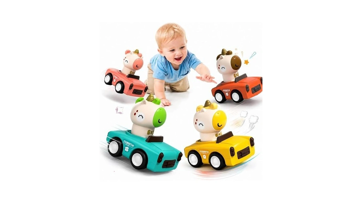 Supvib Press To Go Friction Inertia Car, Animal Toddler Toy