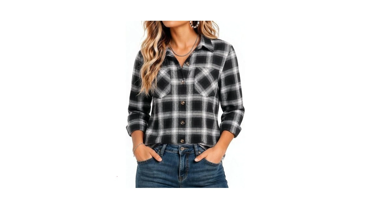 Zeagoo Women Shirts Flannel Plaid Long Sleeve Button Down Blouse