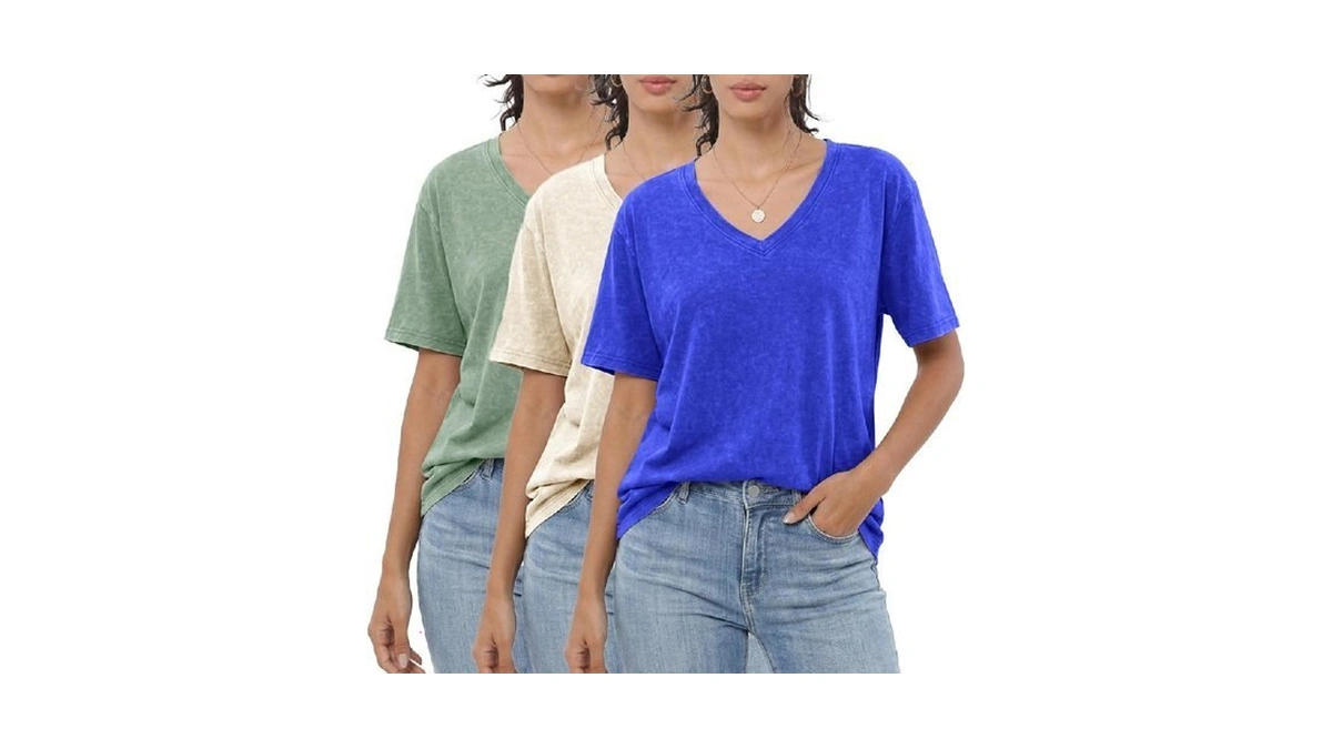 Miniyear 3 Pack Womens Casual Washed Vintage Oversized T-shirt V