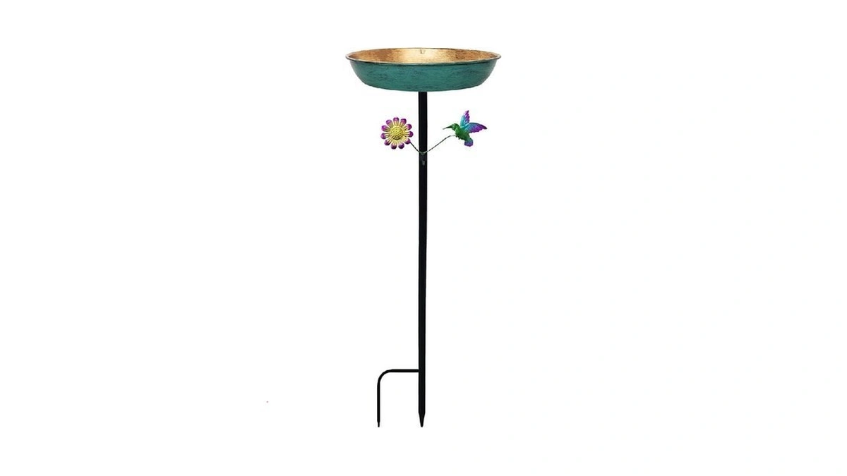 Freestanding Outdoor Bird Bath - 11 Inch Green & Bronze