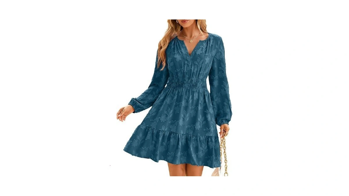 Berrygo Womens Long Sleeve Mini Dress Wedding Guest Aline Flowy