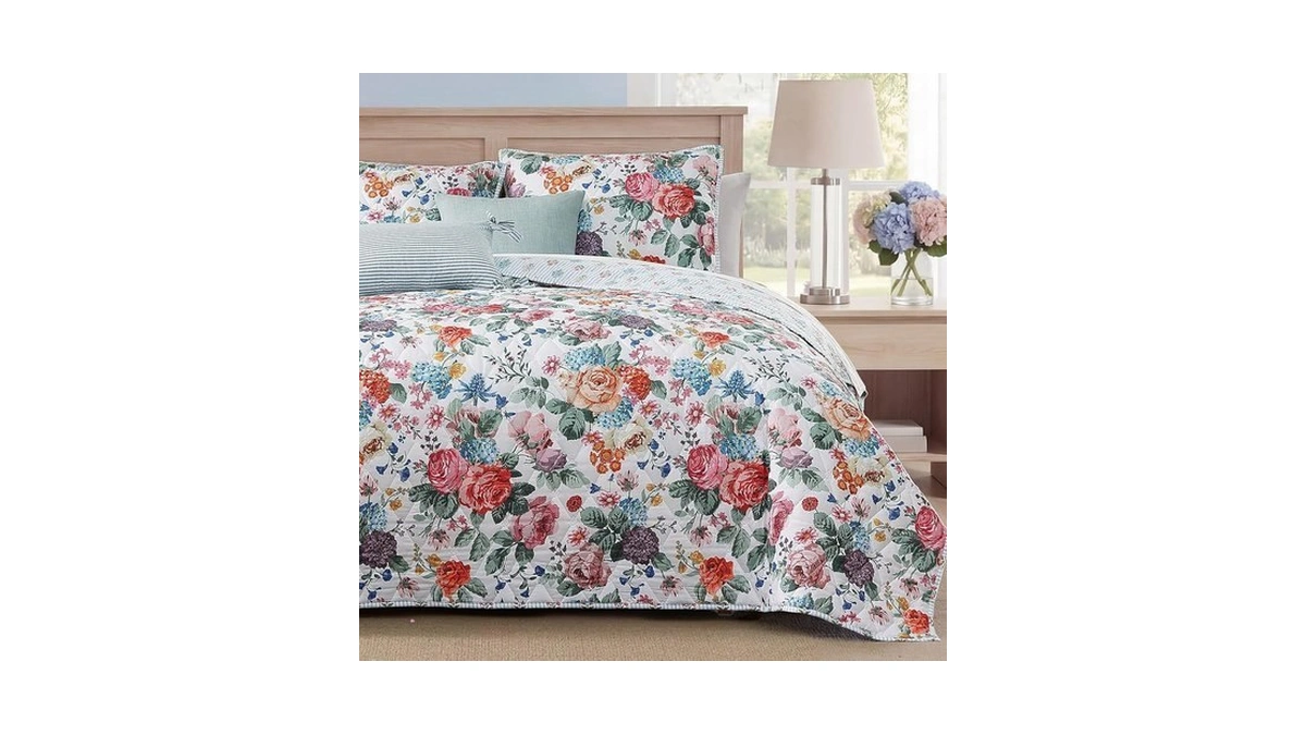 Floral Quilt Set Queen Size, Farmhouse Bedspread Bedding Set With