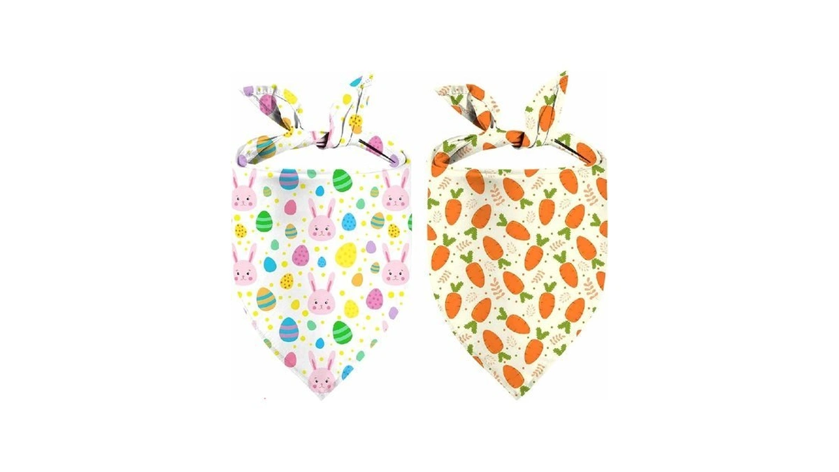 Easter Dog Bandana, 2 Pack Adjustable Holiday Party Pets Rabbit