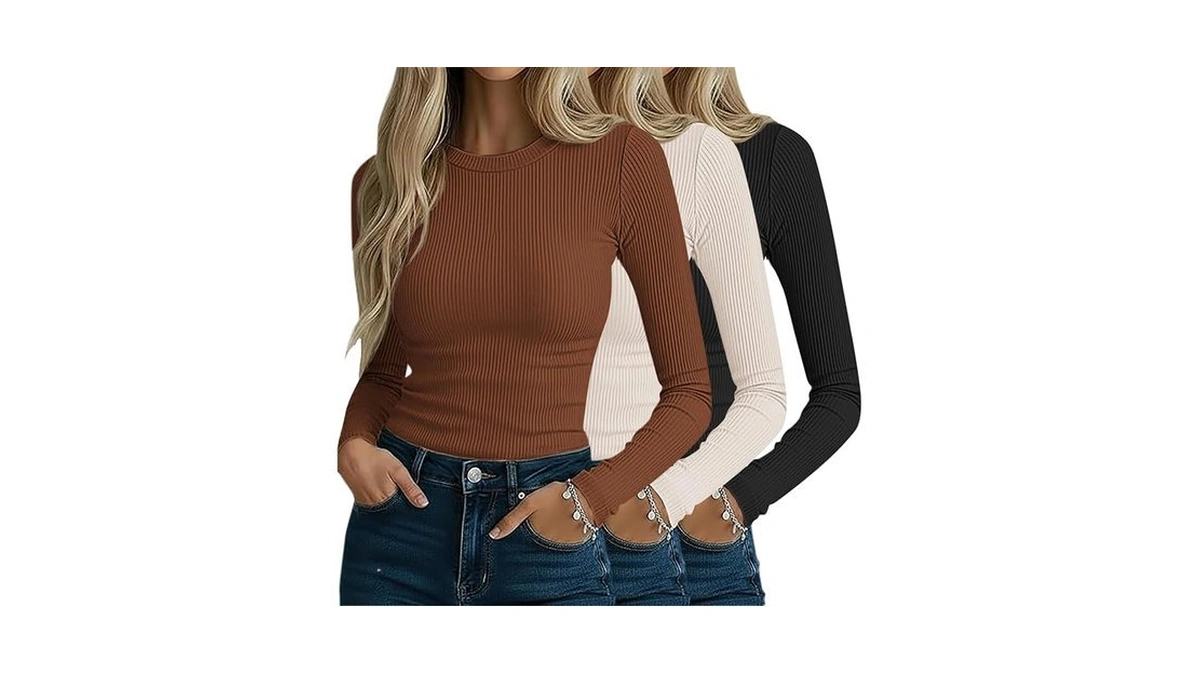 Datamount 3 Pack Womens Ribbed Long Sleeve Thermal Slim Fit