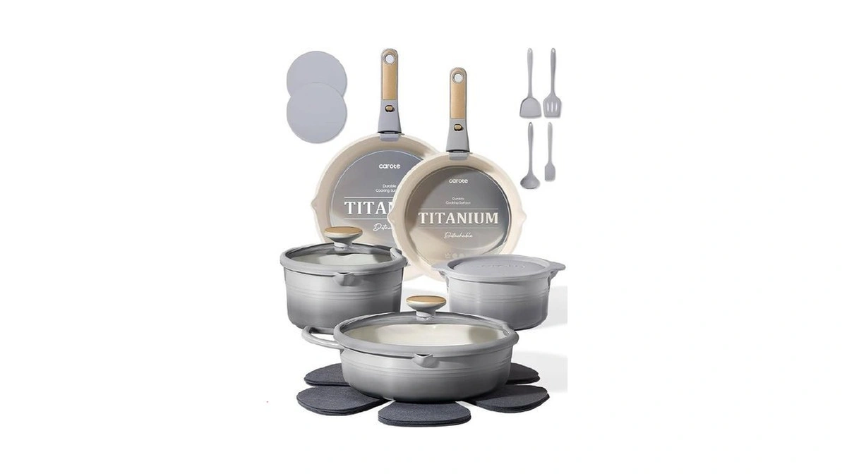 Carote 20pcs Titanium Cookware Set, Pots And Pans Set Detachable