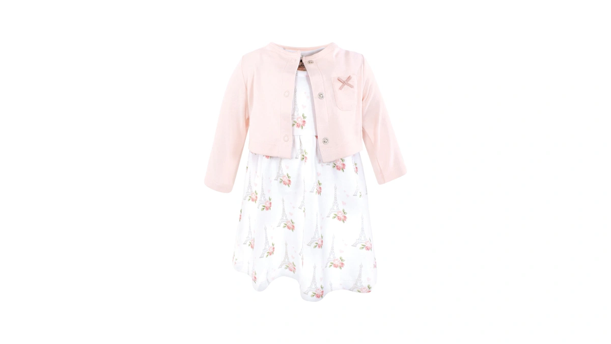 Hudson Baby Girls Cotton Dress And Cardigan Set, Bonjour Paris,