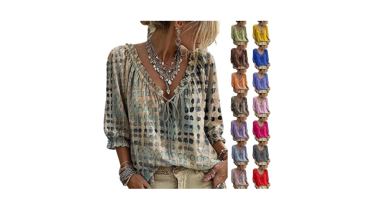Midelxp Lace Up Polka Dot Blouse Women Boho Fall Casual