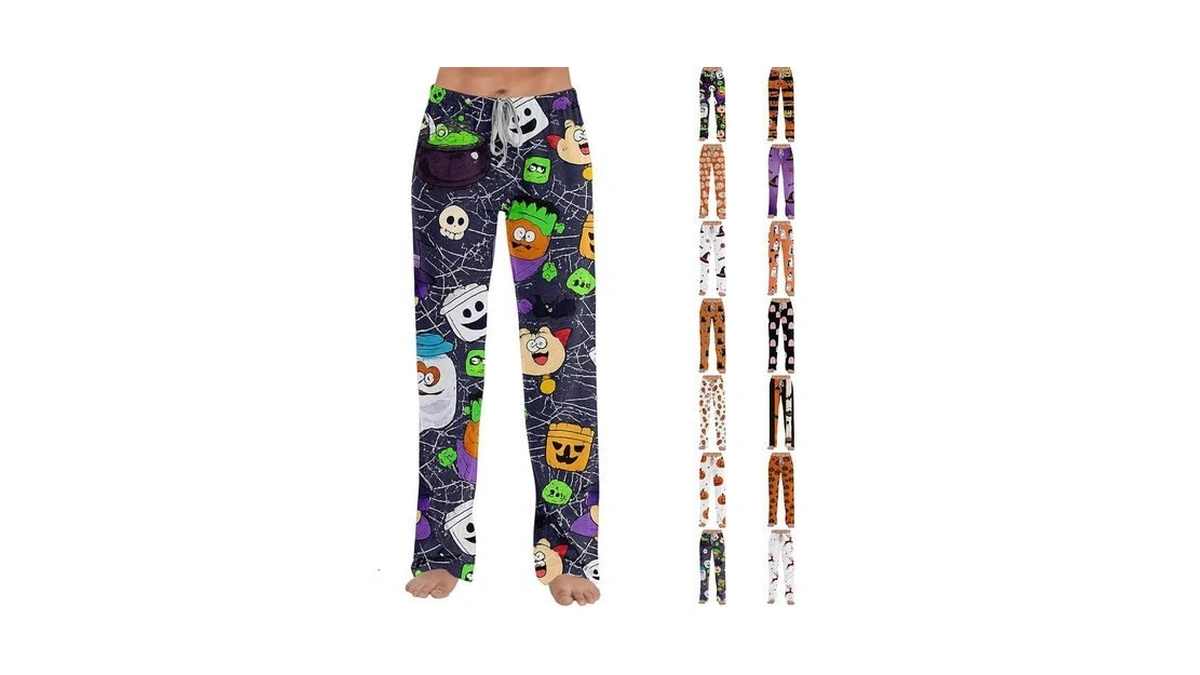 Halloween Pajamas Women Trendy Cute Funny Pumpkin Print Pants Loungewear