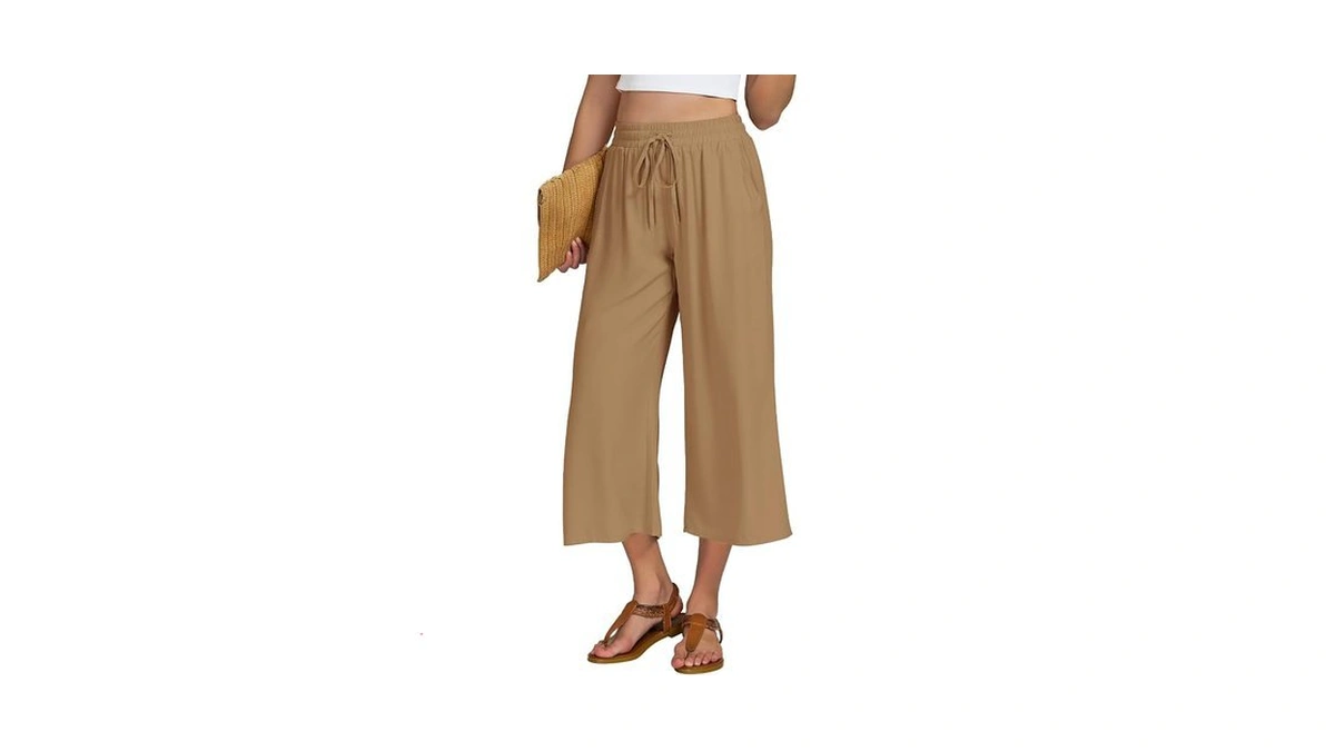 Vutru Wide Leg Womens Pants Casual Summer Cropped Elastic Waist