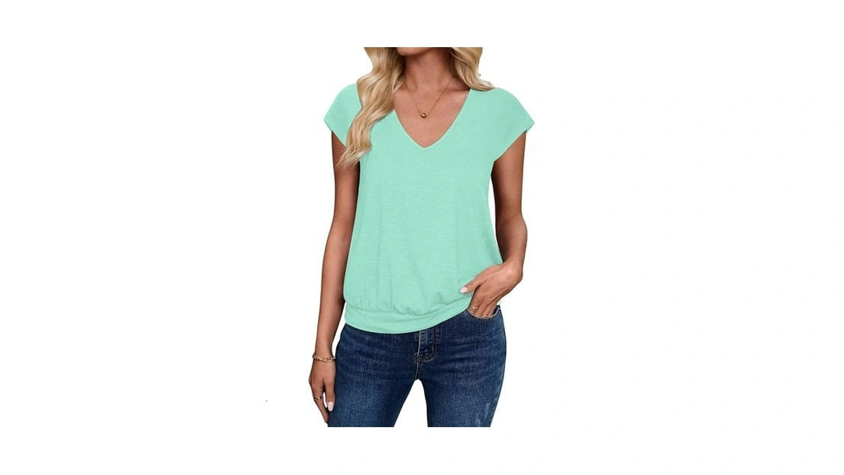 Sialois Womens Casual Tops V Neck T Shirts Solid Color