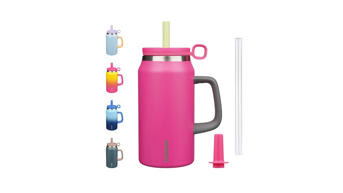 Bjpkpk 50 Oz Insulated Tumbler With Handle, Straw & Lid,
