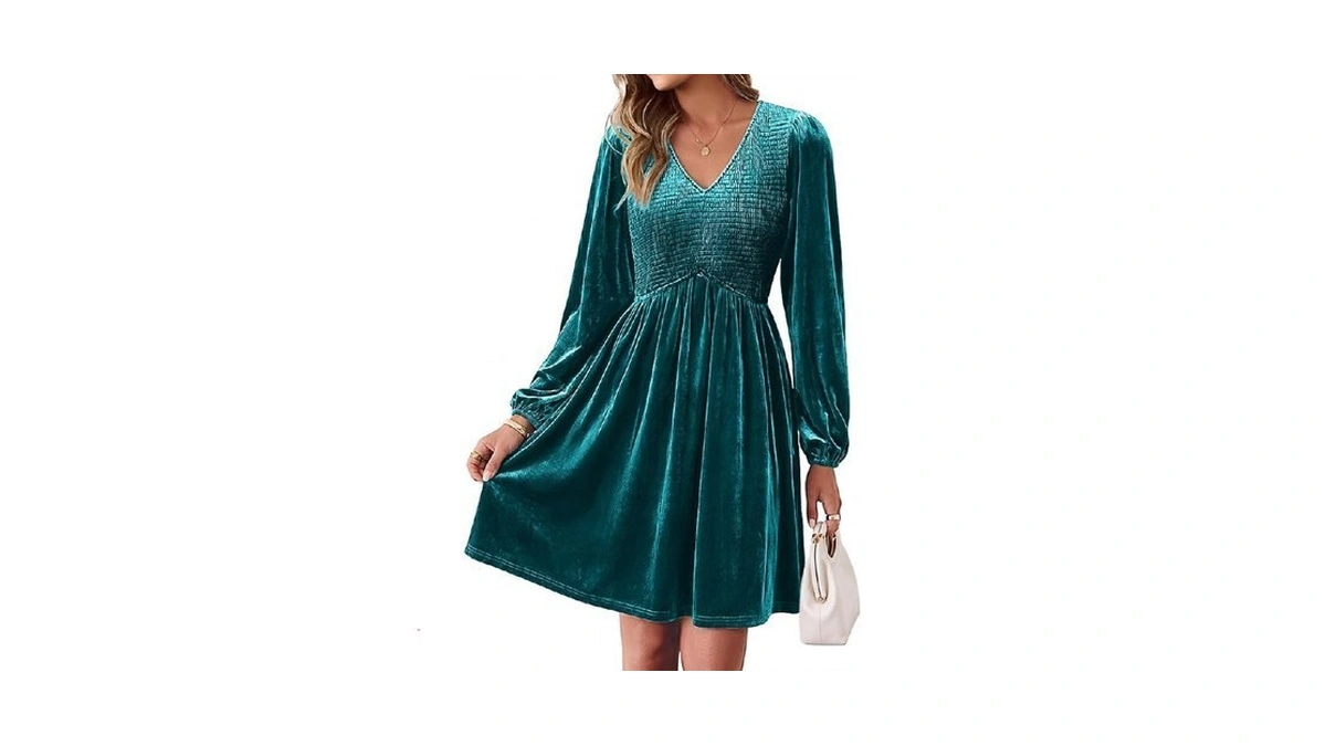 Simplee Womens Velvet Dress 2026 Fall Wedding Guest Smocked V