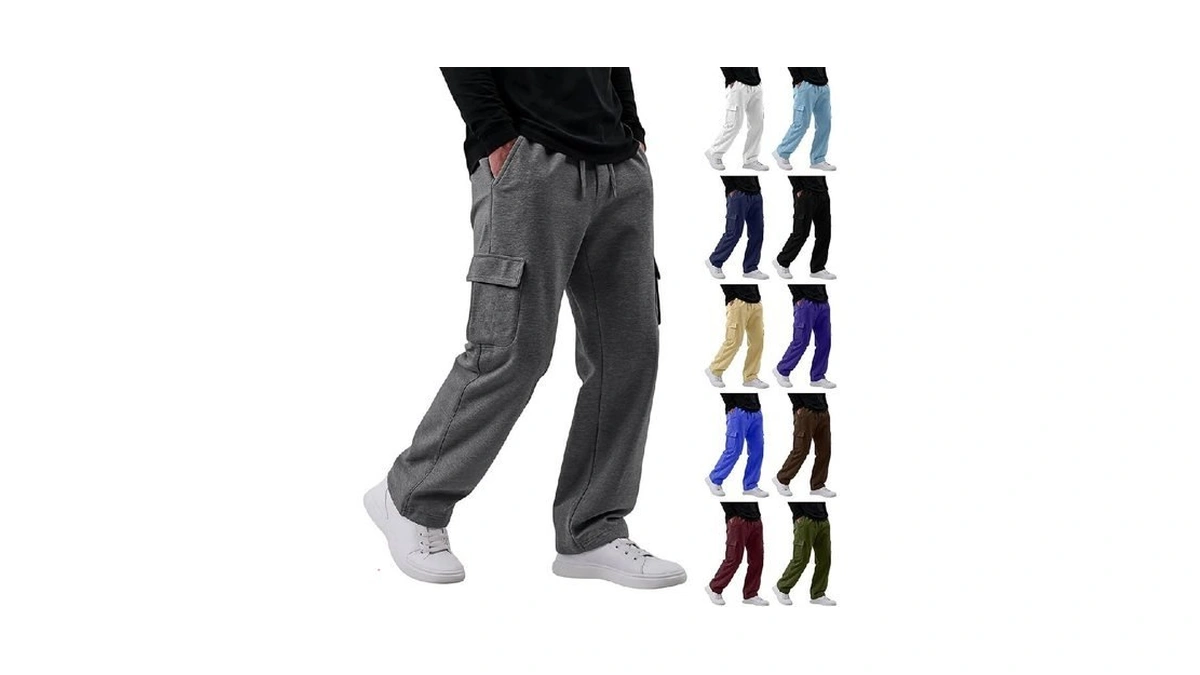 Mens Fleece Cargo Sweatpants Baggy Big And Tall Workout Wide