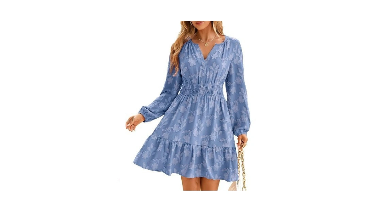 Berrygo Womens Long Sleeve Mini Dress Wedding Guest Aline Flowy