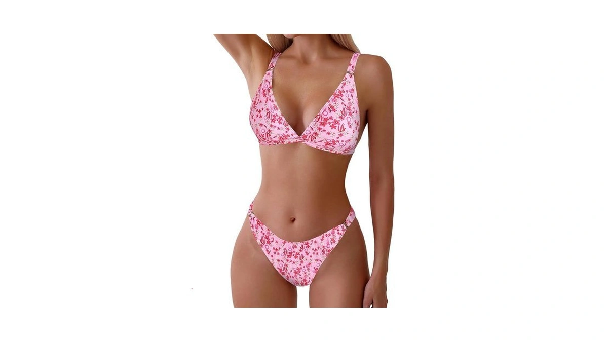 Zaful Women's 2 Piece Floral Print Swimsuit Triangle String High