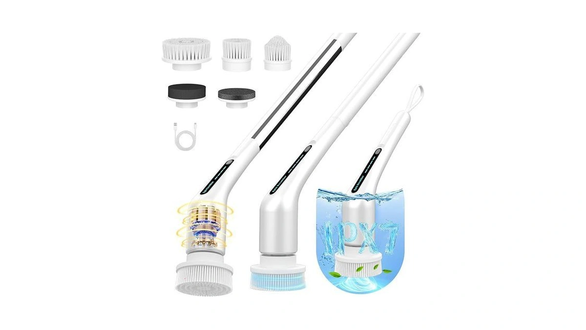 Electric Spin Scrubber, Shower Cleaner With Adjustable Extension Handle