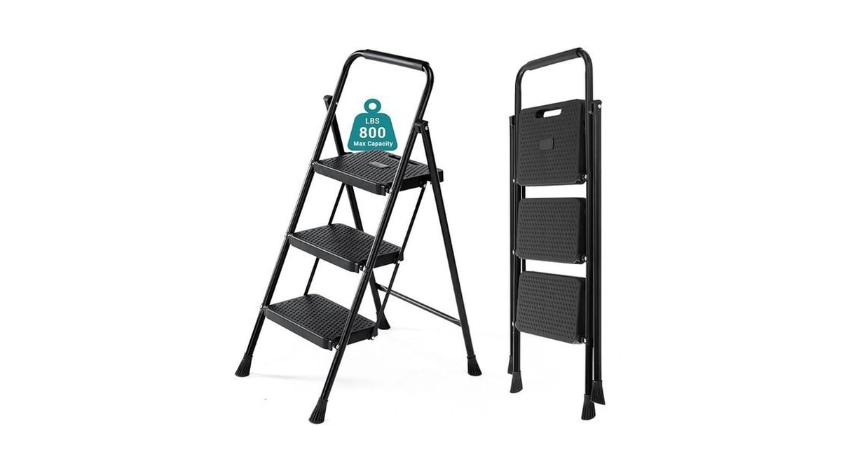Olixis 3 Step Ladder, 800lbs Foldable Step Stool With Anti-slip