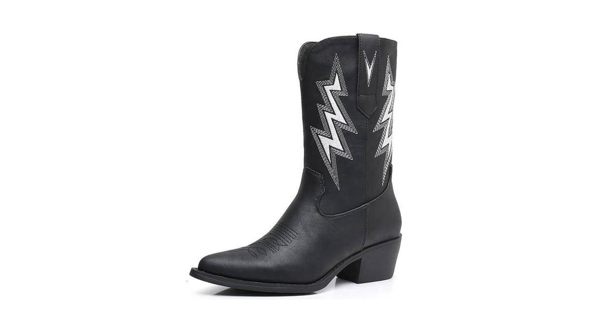 Globalwin Women's Black Cowboy Boots Western Embroidered Mid Calf Cowgirl