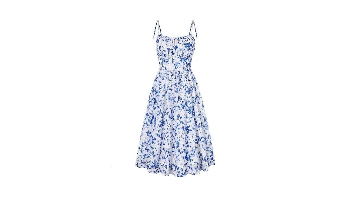 Belle Poque Blue Floral Dresses For Women Spaghetti Strap Midi