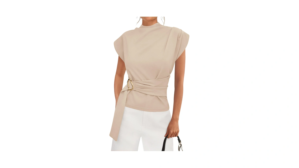Prettygarden Women Blouses Summer Business Casual Tops,beige,s