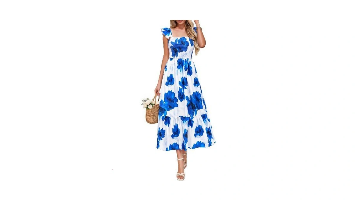Simplee Womens Summer Floral Sundresses 2026 Sleeveless Casual Smocked Ruffle