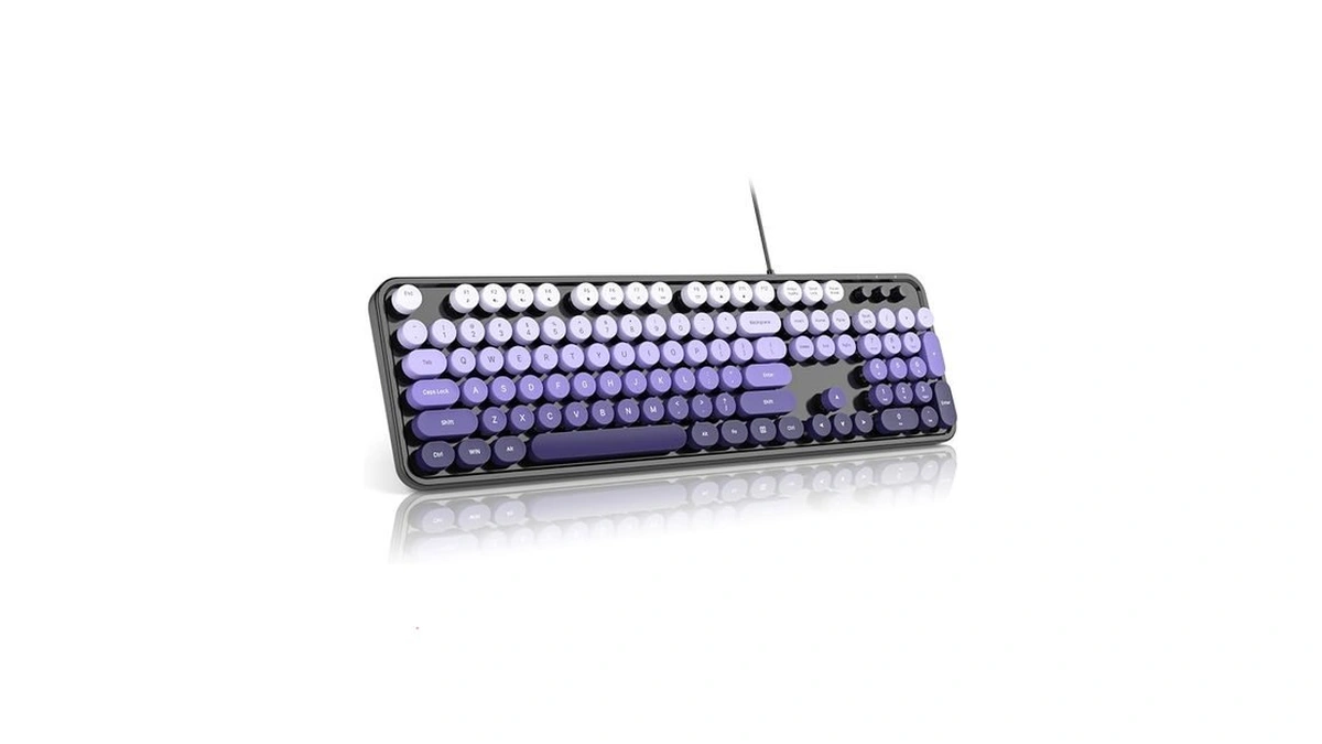 Mofii Computer Keyboard Wired,round Key Retro Typewriter Keyboard Full Size