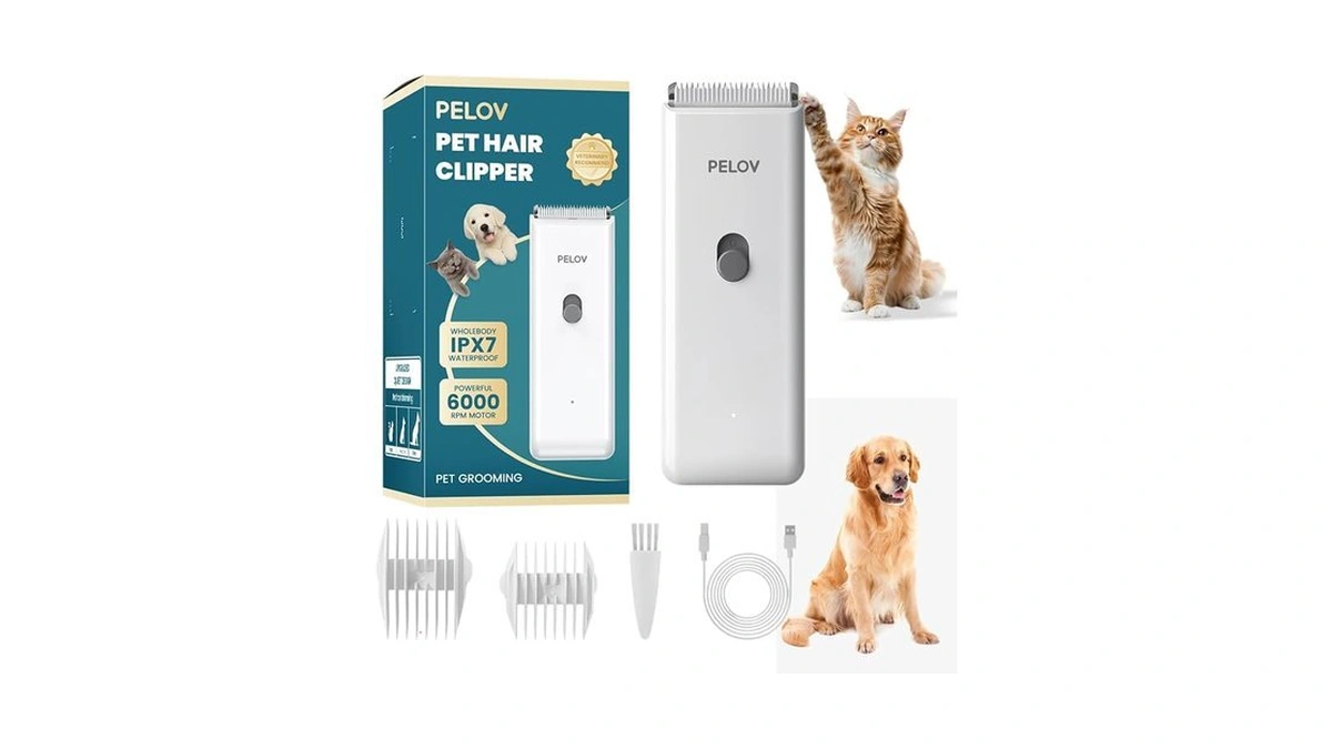 Pelov Dog Clipper Pet Grooming Kit Low Noise, Rechargeable Cordless