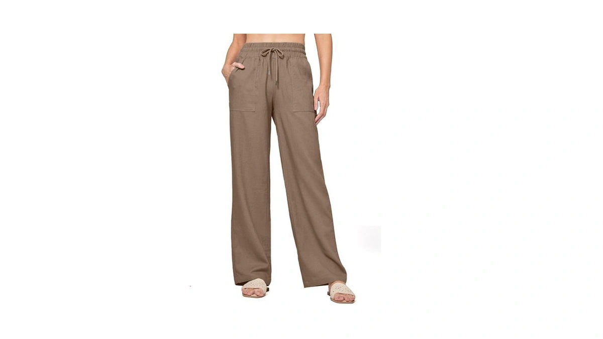 Changeown Womens Casual Linen Pants Drawstring Flowy Pants Loose Fit