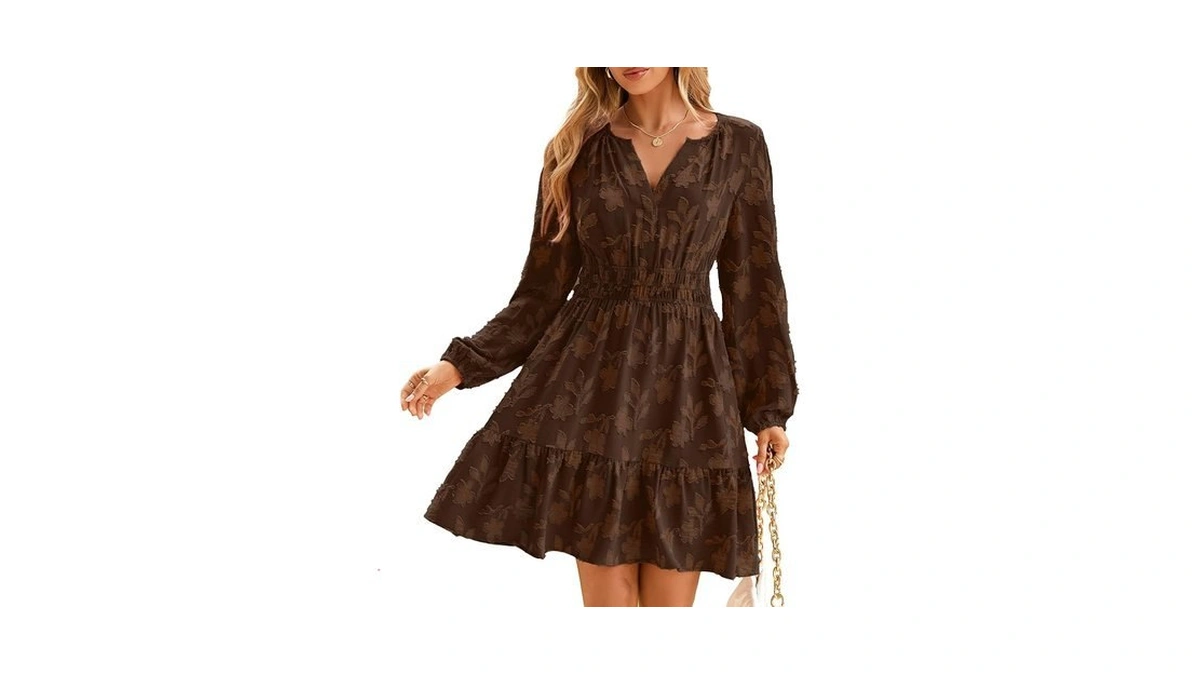 Berrygo Womens Long Sleeve Mini Dress Wedding Guest Aline Flowy