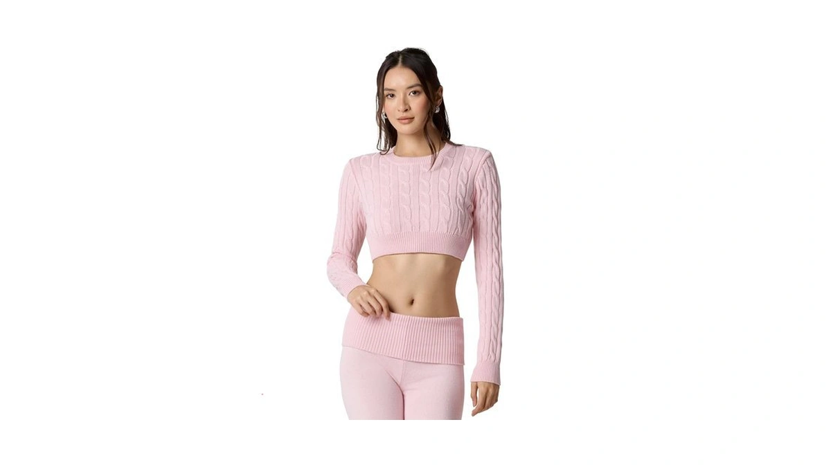 Florence By Mills Women's Barre Super Crop Cable Sweater, Ballerina,