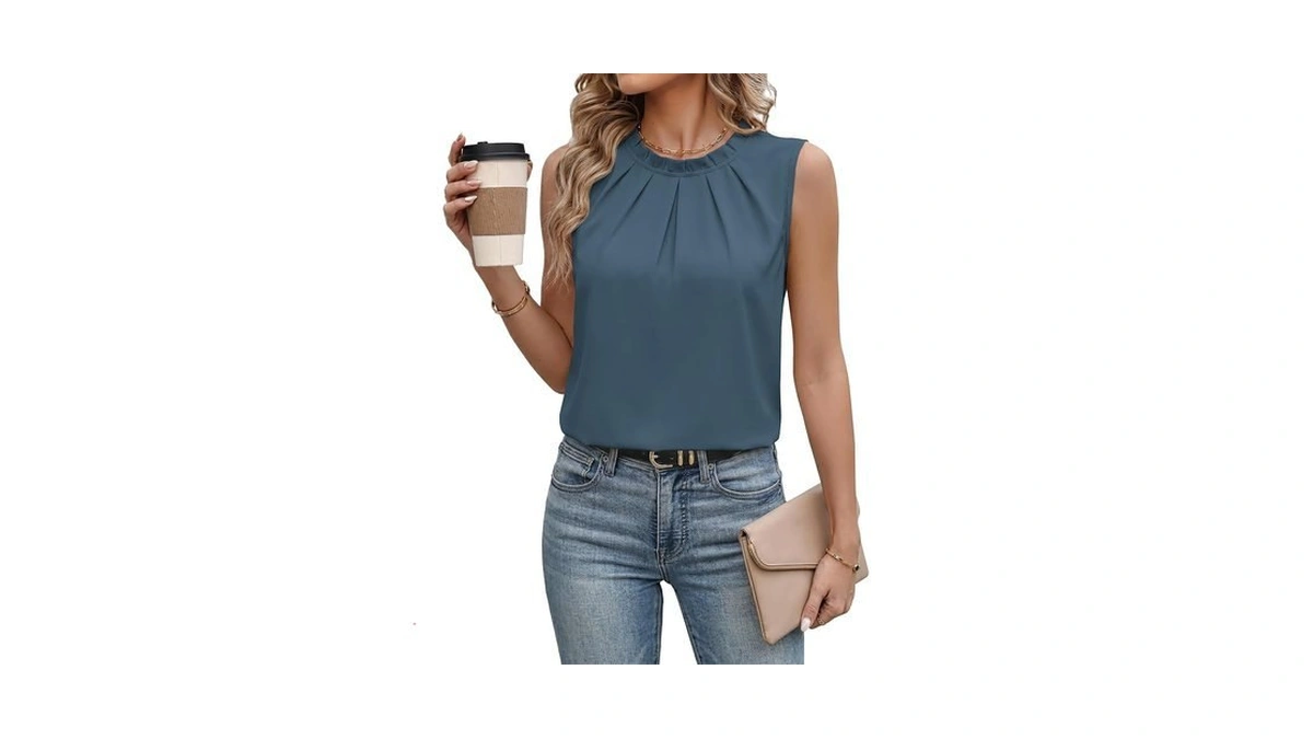 Datamount Satin Tank Tops For Women Ruffle Mock Neck Sleeveless