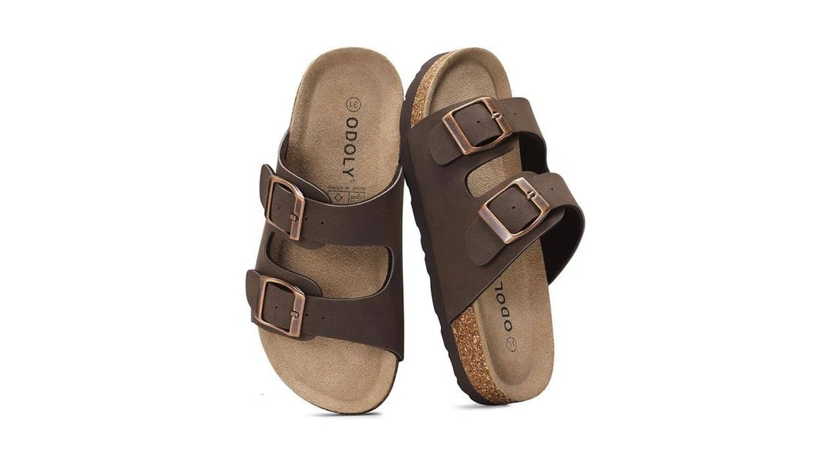Odoly Kids Cork Footbed Slides Sandals Adjustable Buckle Summer Shoes
