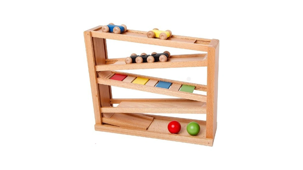 Wooden Ramp Racer For Toddlers 1-3, Wooden Race Track Toy