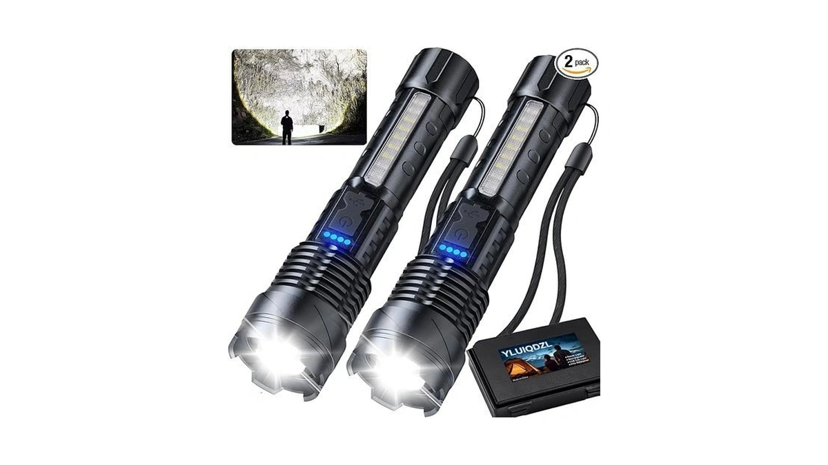 Yluiqdzl 2 Pack Rechargeable Led Flashlight,90000 High Lumens Tactical Flashlights