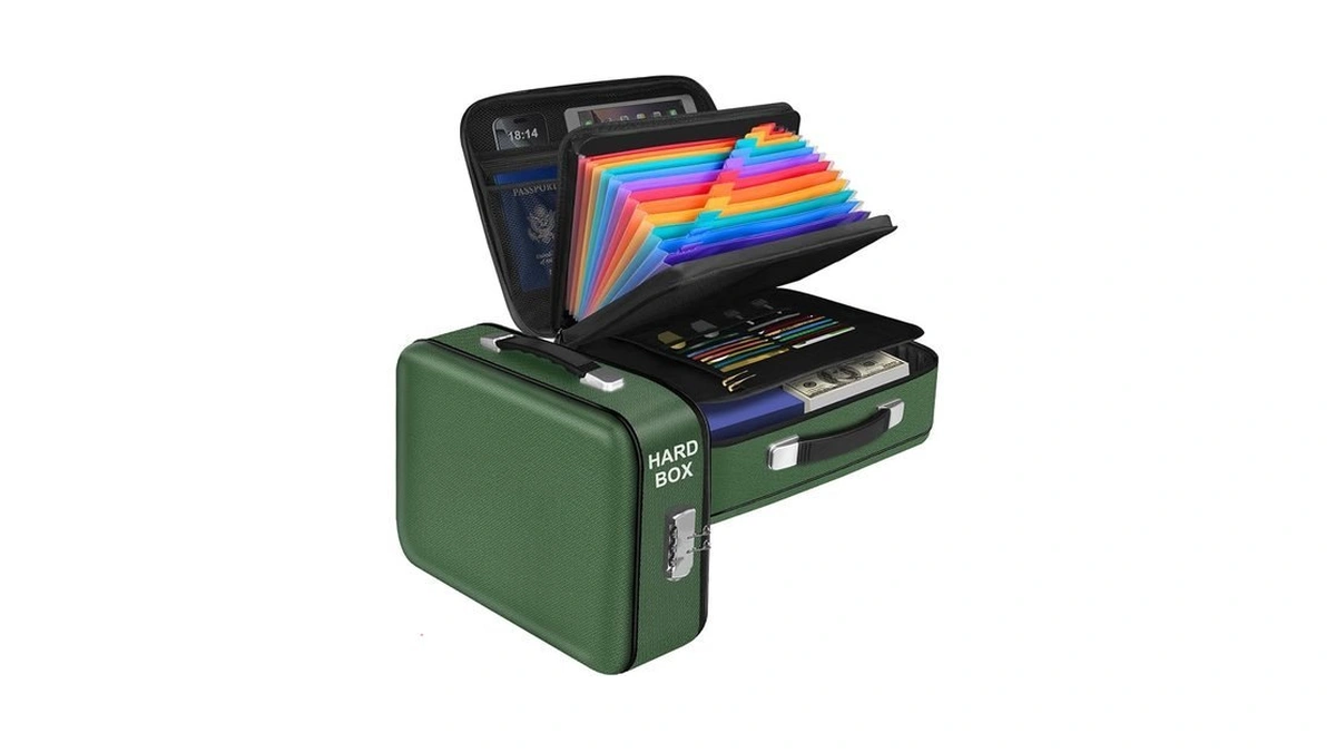 Reramdo Fireproof Document Box, 15" X 11" X 5", Green