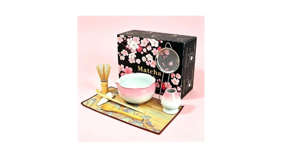Pink 8pcs Matcha Whisk & Bowl Starter Kit, Microwave Safe