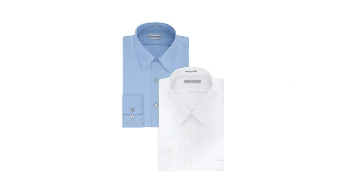 Van Heusen Mens Poplin Fitted Solid Point Collar Dress Shirt,