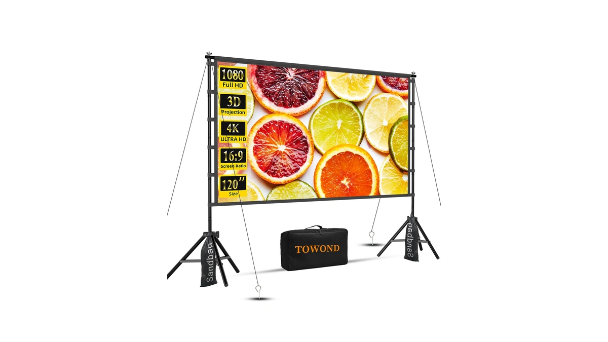 120 Inch Outdoor Projector Screen With Stand, Towond 25mm Threaded