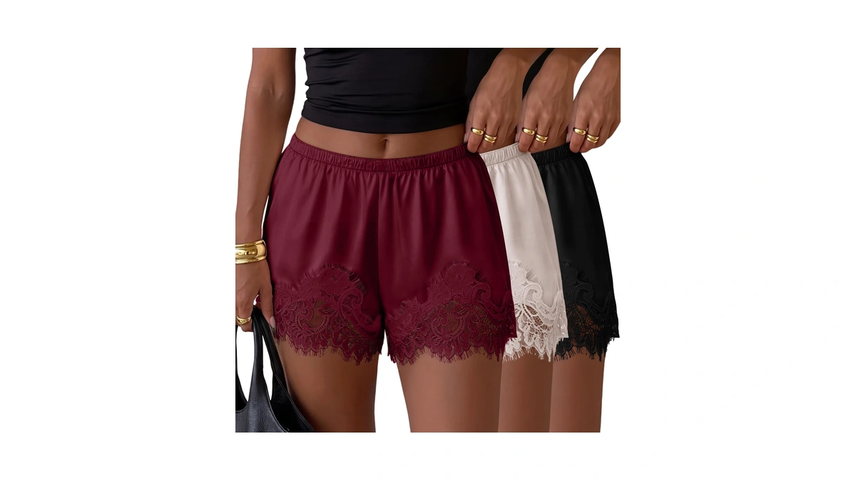 Xaatren 3 Pack Women's Satin Silk Lace Shorts Elastic Waist