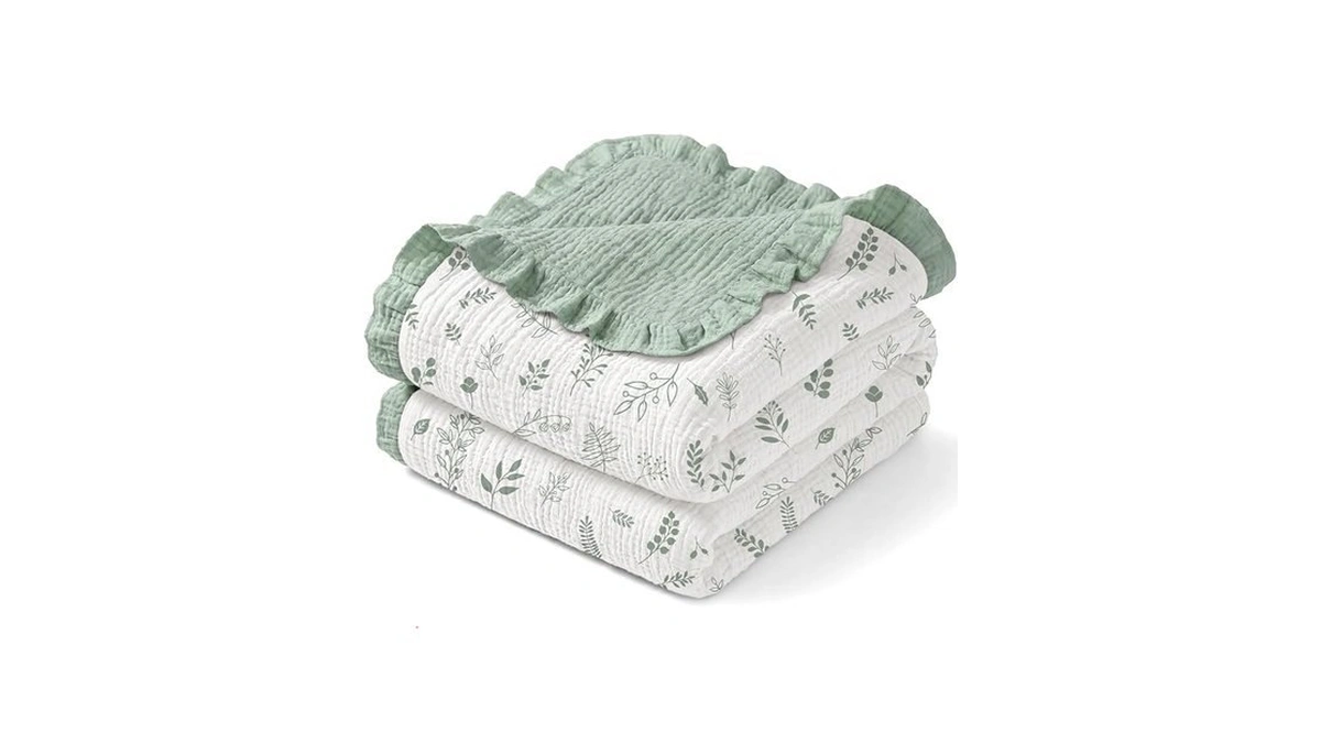 Trooer Muslin Baby Blanket For Boy Girl With Ruffled Edges,