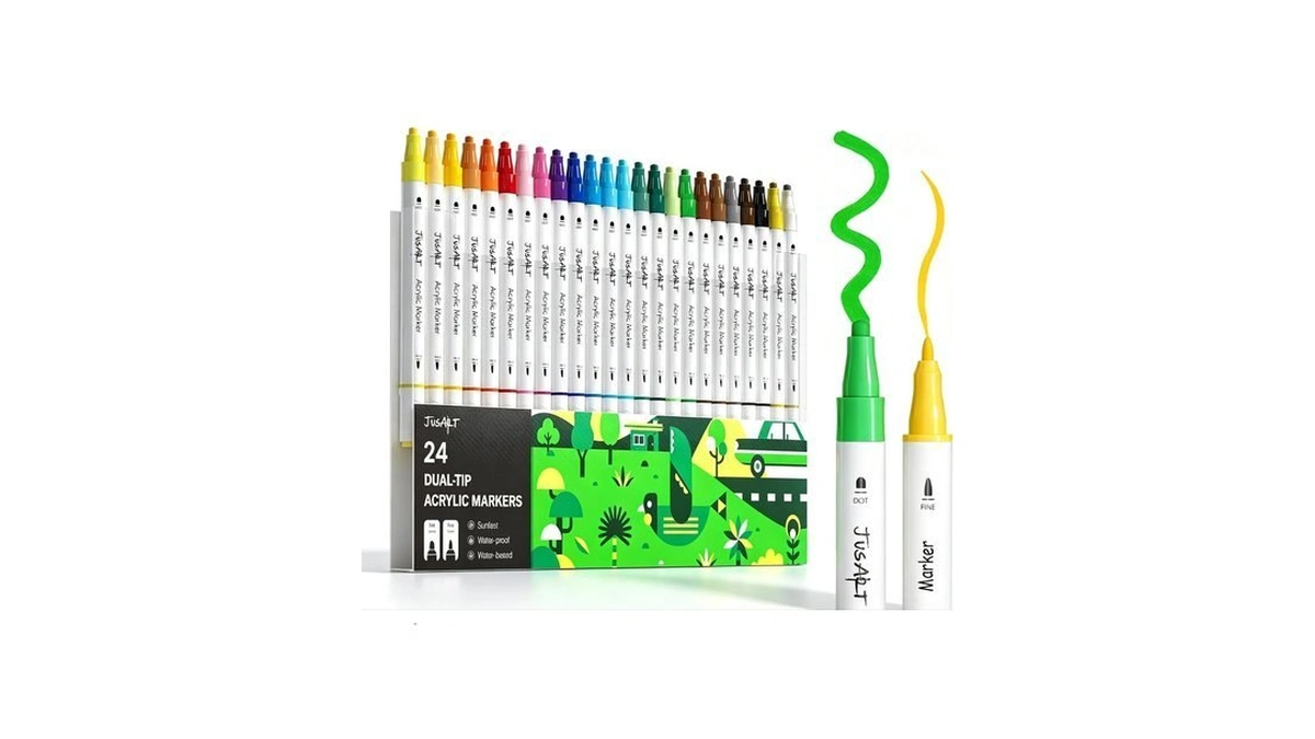 Jusart Acrylic Paint Markers 24 Colors, Dual Tip Art Supplies