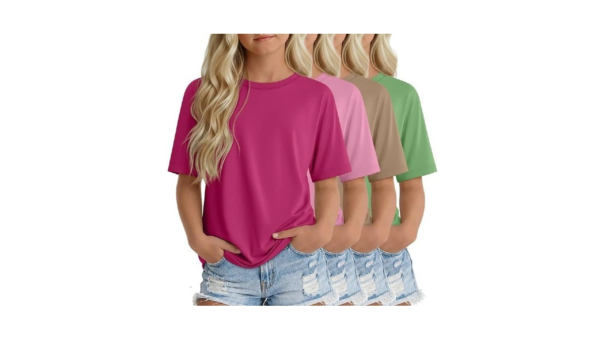 Yooaurvox 4 Pack Girls Half Sleeve Shirts Tween Oversized Tops