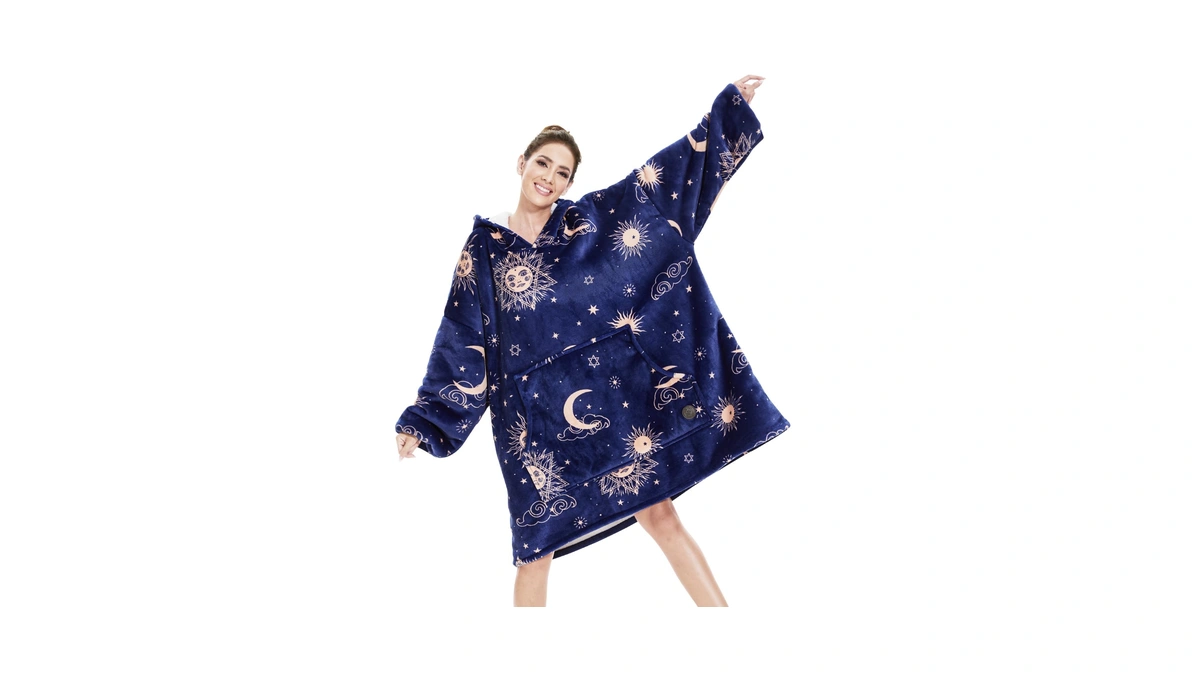 Three Poodle Wearable Blanket Hoodie For Women, Oversized Sherpa Sweatshirt
