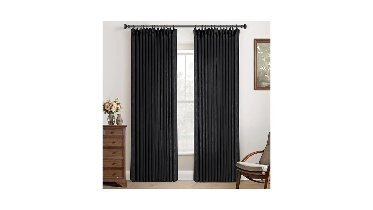 Black Pinch Pleated Linen Curtains