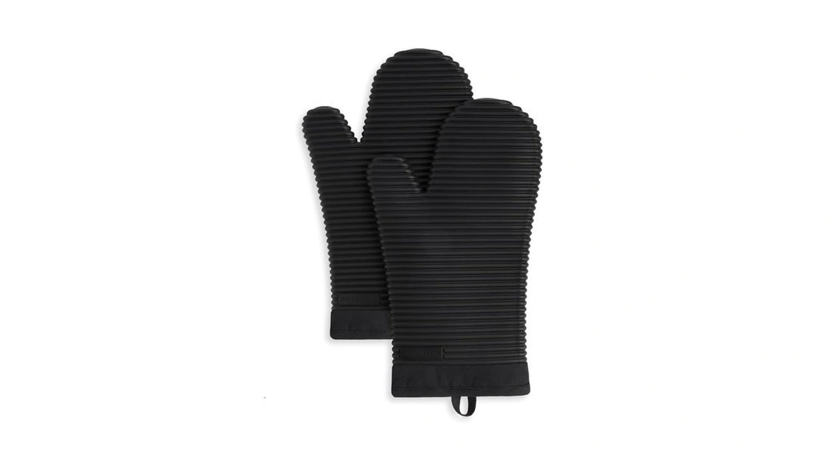 Kitchenaid Ribbed Soft Silicone Oven Mitt 2-pack Set, Matte Black,