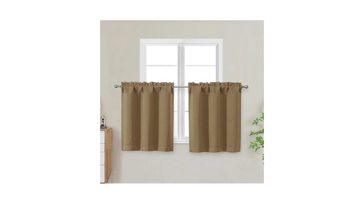 Owenie Taupe Short Blackout Curtains Tier 24 Inch Length, Small